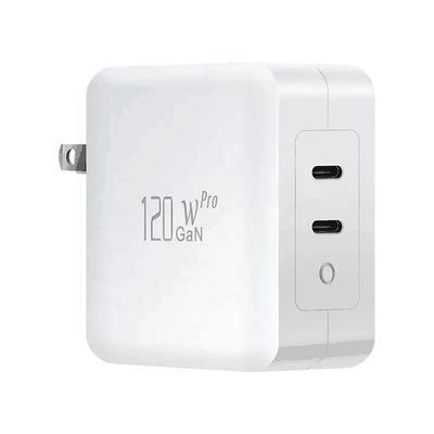 US 2-Pin Wall Charger con doppia porta USB-C, uscita ad alta velocità da 120W, adattatore di ricarica veloce per laptop / tablet