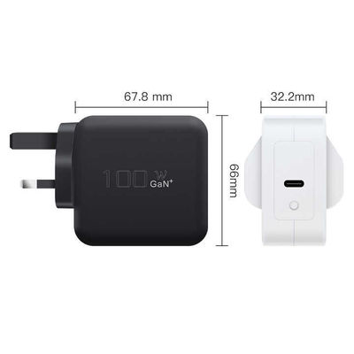 Caricabatterie USB-C UK a 2 pin con doppie porte, adattatore di alimentazione tipo C ad alta velocità da 100 W per laptop, tablet e smartphone