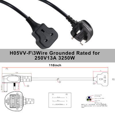 Cavo di prolunga UK a 3 pin 1M 13A 250V CA