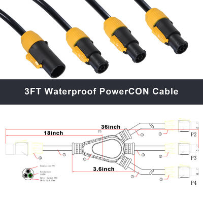 Nac3fca Indoor e Outdoor 20A True1 Maschio a 3 Femmine Y Splitter PowerCON Cavo lunghezza 1m-10m