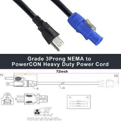 SJT SJTW Wire Extension 3Pin USA Power Cord 3M con connettore US to PowerCON