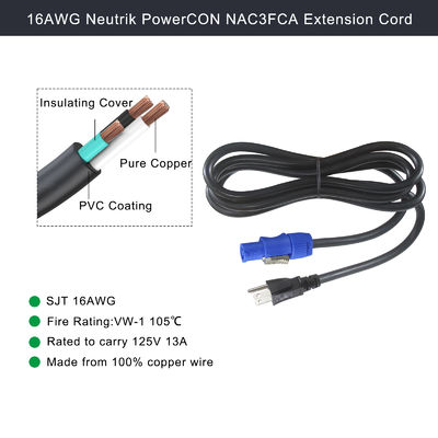 SJT SJTW Wire Extension 3Pin USA Power Cord 3M con connettore US to PowerCON