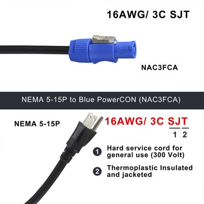 NEMA 5-15P a NAC3FCA 10A/15A Cavo di alimentazione americano AC 14AWG NEMA5-15P a PowerCon NAC3FCA per schermo a LED