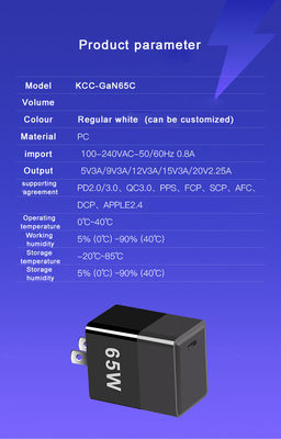 Protezione da cortocircuito 65W GaN caricabatterie con QC4.0 PD e USB C Ports EU/US/UK Plug