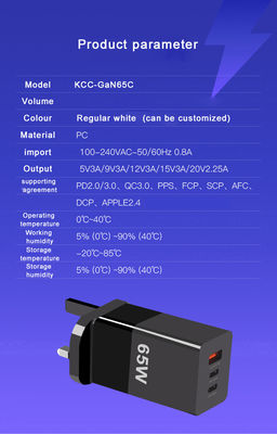 65W Mini Type-C Fast Charging PPS 65W GaN Charger con tre porte e tecnologia A 2C