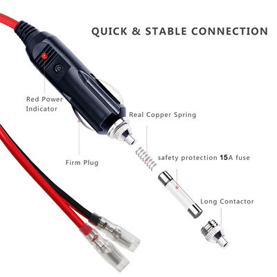 15A Fuse Cavo accenditore di sigarette per auto con luce LED 12V-24V