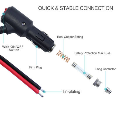 ON OFF Interruttore angolo accenditore di sigarette maschio innesco caricabatterie cavo solare 18AWG 16AWG