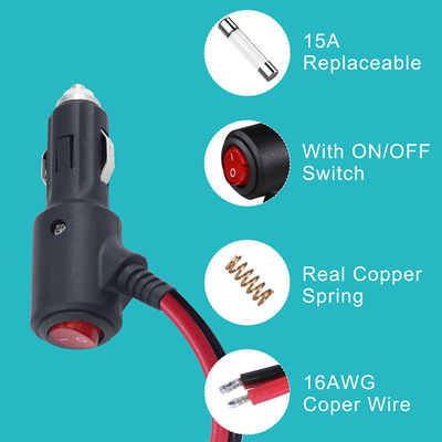 ON OFF Interruttore angolo accenditore di sigarette maschio innesco caricabatterie cavo solare 18AWG 16AWG
