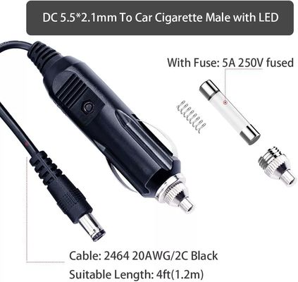 Cavo portatile DC12V per accendini per sigarette con connettore da 5,5 mm*2,1 mm