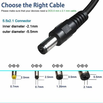 1M/1.2M 22AWG Cavo di estensione DC in rame a 90 gradi Jack ad angolo retto 5.5*2.5mm