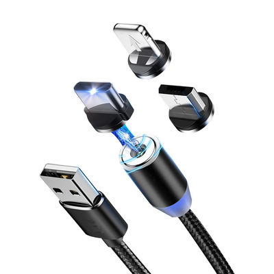 Tipo USB Micro-USB 360 gradi 3 in 1 Cavo ad adattatore magnetico Led USB per la ricarica rapida