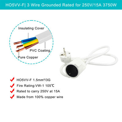 Cavo di prolunga con spina EU H05VV-F 3G0.75mm2 Nero Cavo di alimentazione industriale