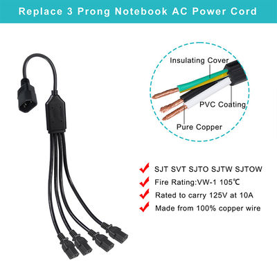 Connettore ad angolo a bobina nera H05vv F Plug Iec C13 Iecc14 Maschio a femmina Y Splitter Cable Power Extension Cord