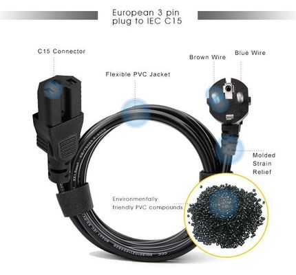 Cable di alimentazione a presa di blocco Pse Pdu con connettore Schuko CEE 77 a IEC15 ricaricabile