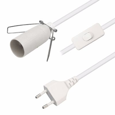 6ft European 2 Prong AC Power Extension Cord E12 Set con Wire Clip e Edison Lamp Socket