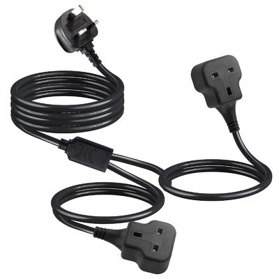 Copper 3 Wire AC Power Cord UK 3Pin Maschio a doppio connettore femminile Y Splitter England Cable