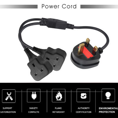 Copper 3 Wire AC Power Cord UK 3Pin Maschio a doppio connettore femminile Y Splitter England Cable