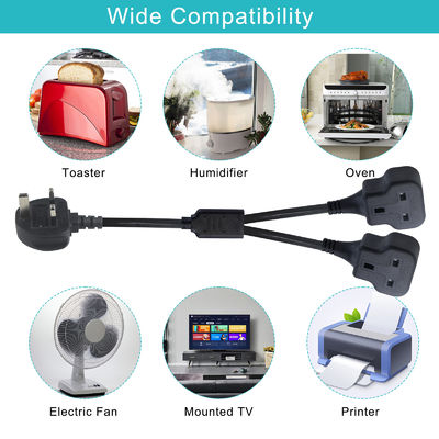 Copper 3 Wire AC Power Cord UK 3Pin Maschio a doppio connettore femminile Y Splitter England Cable