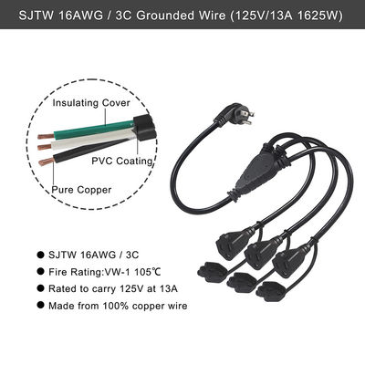 Corde di estensione impermeabile esterno 3 presa di corrente NEMA Maschio a 3 Femminile 515R