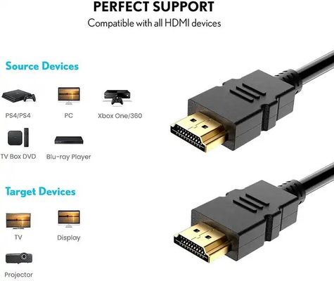 1M-30M Cavo HDMI nero 4K con schermatura a treccia 24k dorato maschio-maschio 2.0 3D 60Hz