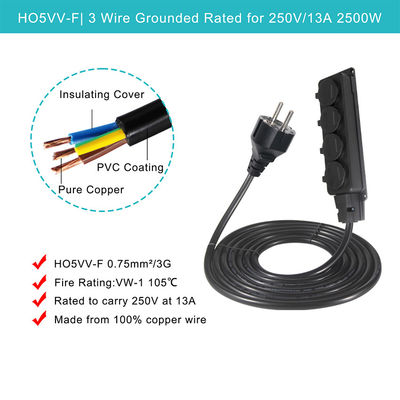 Europe Schuko Cords Adapter tipo F plug Cable presa di corrente 4x prese Eu cavo di estensione