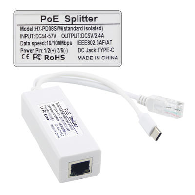 USB da 48 Volt POE Splitter a 12V Camera 802.3af USB Tipo C Port singolo 1A 1.2A