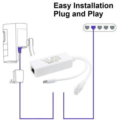 USB da 48 Volt POE Splitter a 12V Camera 802.3af USB Tipo C Port singolo 1A 1.2A