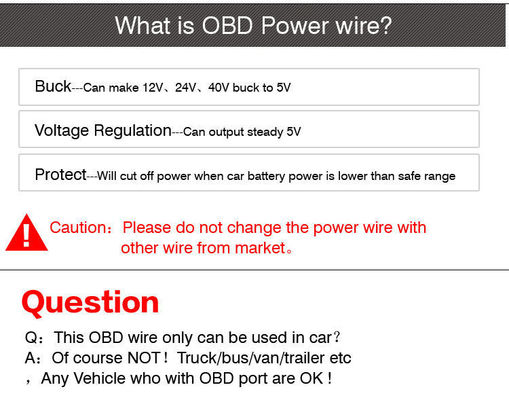 5V 12V caricabatterie Cavi di estensione di alimentazione OBD-2 a tipo C Cavo USB-C per dashcam