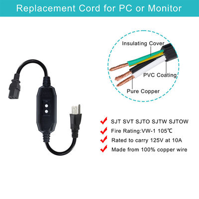 Apparecchio per la casa IP54 Cavo esterno con GFCI NEMA 5-15P a IEC 60320 C13 femmina Lunghezza del cavo 0,5 m