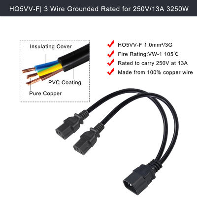C14 maschio a 2XC13 femmina cavo di alimentazione della presa Y estensione Splitter cord Ac