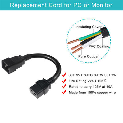 2Xc19 Plug 20A Pdu 15A 250V 14 Awg a C20 cavo di alimentazione