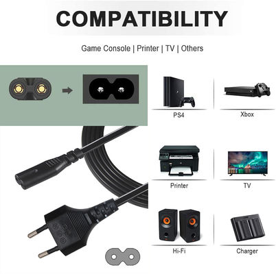Corde di alimentazione a corrente alternata universale a 2 punte UE 2PIN a IEC Femminile C7 Socket 0,75MM