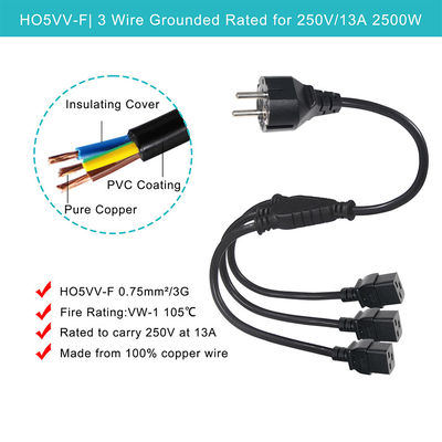 Estensione Schuko Plug To 3X C19 Female Socket 16A Eu Power Cord Con Approvato