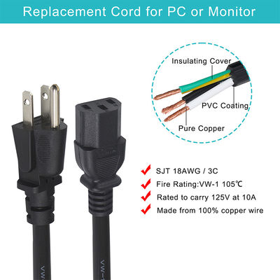 6FT Monitor Laptop Power Cord 3Prong Nema 515P a IEC 320 C13 per elettrodomestici