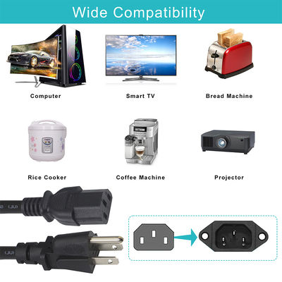 6FT Monitor Laptop Power Cord 3Prong Nema 515P a IEC 320 C13 per elettrodomestici