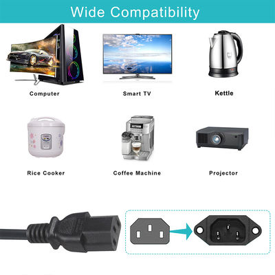 Cable di estensione di rami BSI approvato Y UK 3Pin To IEC C13 Female Socket Supply Cord