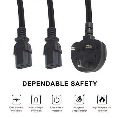 Cable di estensione di rami BSI approvato Y UK 3Pin To IEC C13 Female Socket Supply Cord