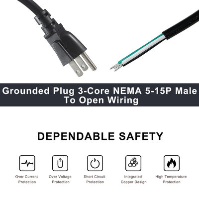 NEMA 5-15P a 10 mm cavo di estensione senza alimentazione SJT SJTW 3 fili