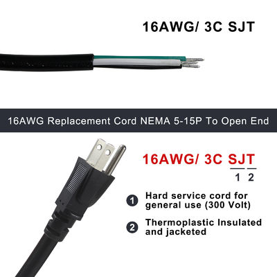Cavo di alimentazione NEMA 5-15P a 5-15R 0.5m SJT 16AWG 125V 15A