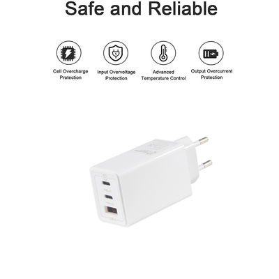 European GaN Tech 3Ports 65W USB C USB-A QC3.0 caricabatterie per laptop bianco