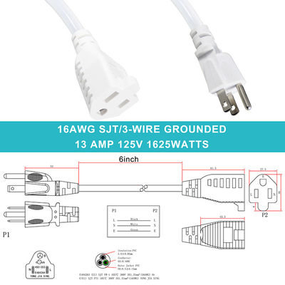 Sjt Ac Cord Heavy Duty Computer Television Power Plug NEMA 5-15p Corde di estensione