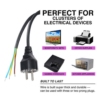 3 pin H05vv-f 3g 0,75mm2 Vde Ac 3 pin cavo di alimentazione a fili spogliati e stagnati