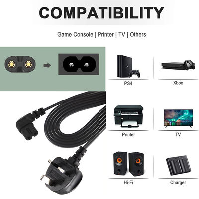 BS Computer Cable AC Right Angle C7 Standard Extension 3 Wire 10A 250V British Power Cord con giacca in PVC e IEC Female End Type
