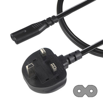 1.8M Nero 0,75mm BS Standard Plug UK 3 pin a IEC C7 AC Power Cord con lunghezza personalizzata