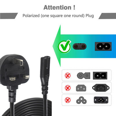 1.8M Nero 0,75mm BS Standard Plug UK 3 pin a IEC C7 AC Power Cord con lunghezza personalizzata