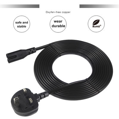 1.8M Nero 0,75mm BS Standard Plug UK 3 pin a IEC C7 AC Power Cord con lunghezza personalizzata