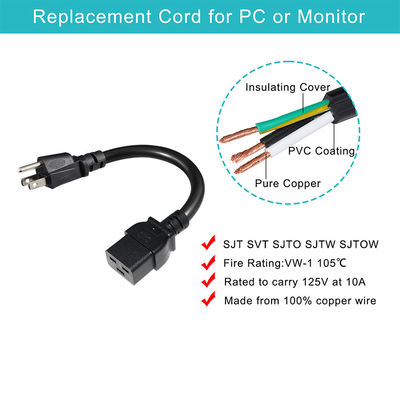 3 pin Sjt con cavo Sjtw Iec 320 C19 a Nema 5-15p 3 pin Lock Ac estensione 5ft 6ft