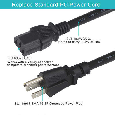 NEMA 5-15P universale a IEC C13 cavo di alimentazione 10A 250V UL certificato per computer/server/attrezzature mediche