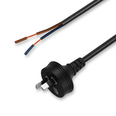 SAA Certified AU 2-Pin Plug to Stripped & Tined Power Cord H03VV-F 2x0.75mm2 PVC Jacket Bare Copper Conductor per elettrodomestici/uso industriale
