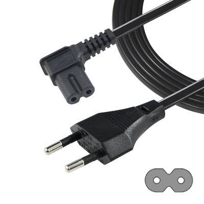 Corde di alimentazione C7 da 2Pin a angolo UE per computer portatili/monitor/televisione VDE Materiale isolante approvato PVC/gomma